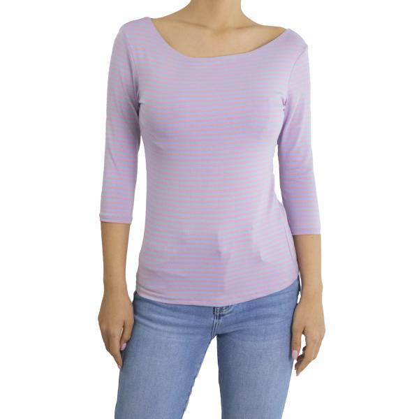 maglia a righe con manica 3/4 scollo a barca 